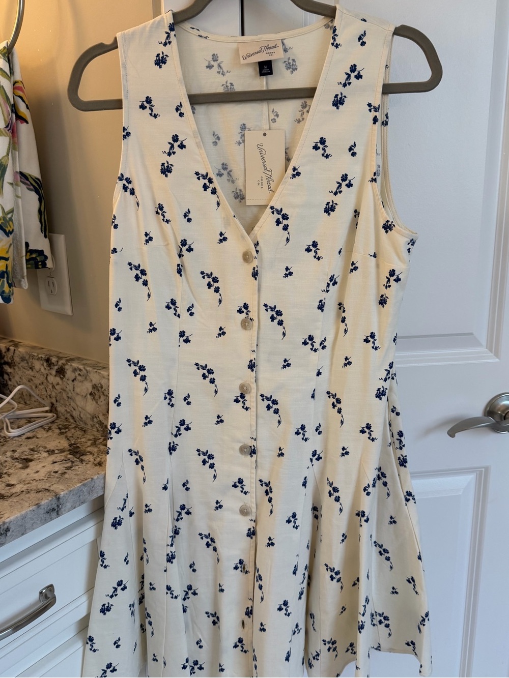 Universal Thread Cream Mini Dress with Navy Floral Print